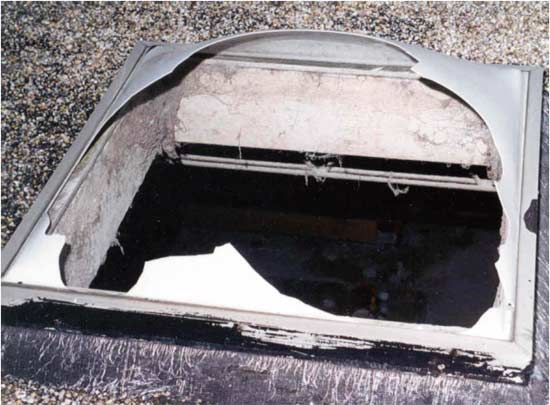 close-up of the skylight the victim fell through