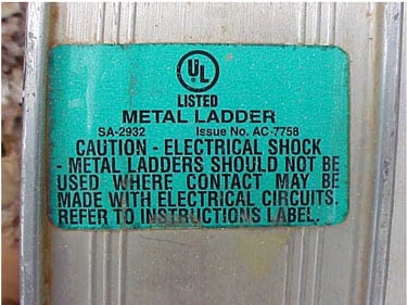 Example of the type of instructions and hazard warnings on ladders.