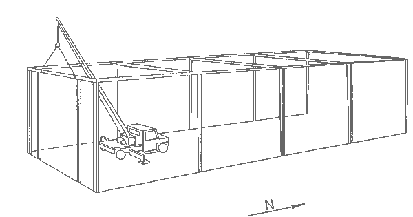diagram of the crane lowering the beams to the slab