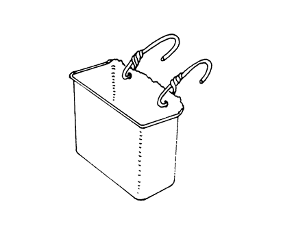 drawing of the tool basket showing wire hooks used for installation