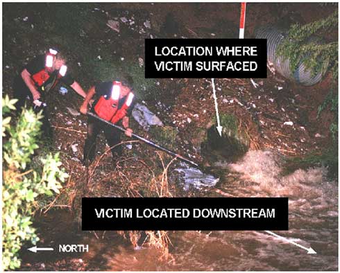 view of drainage pipe where victim was located