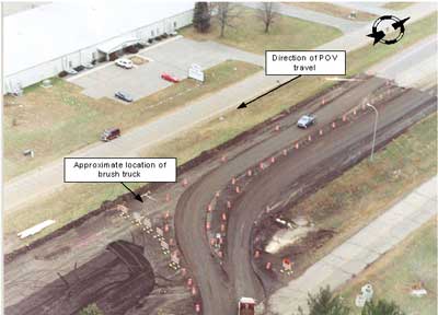 Photo 1. Aerial view of detour around construction site.