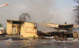 Incident scene showing  night club after fire.