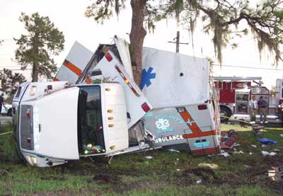  Wrecked ambulance scene.