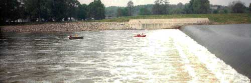 two boats near the low-head dam