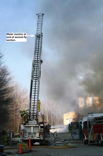 Aerial ladder with water monitor attached