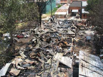 post-fire wreckage