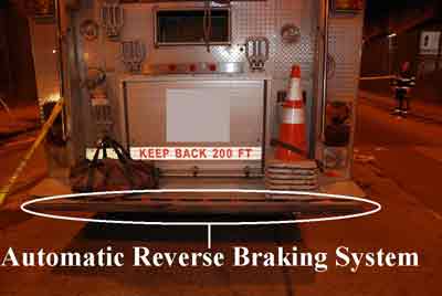 automatic reverse braking system on a fire truck