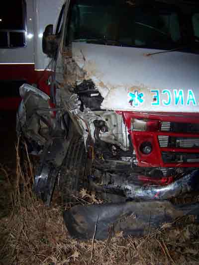 damage to front end of ambulance
