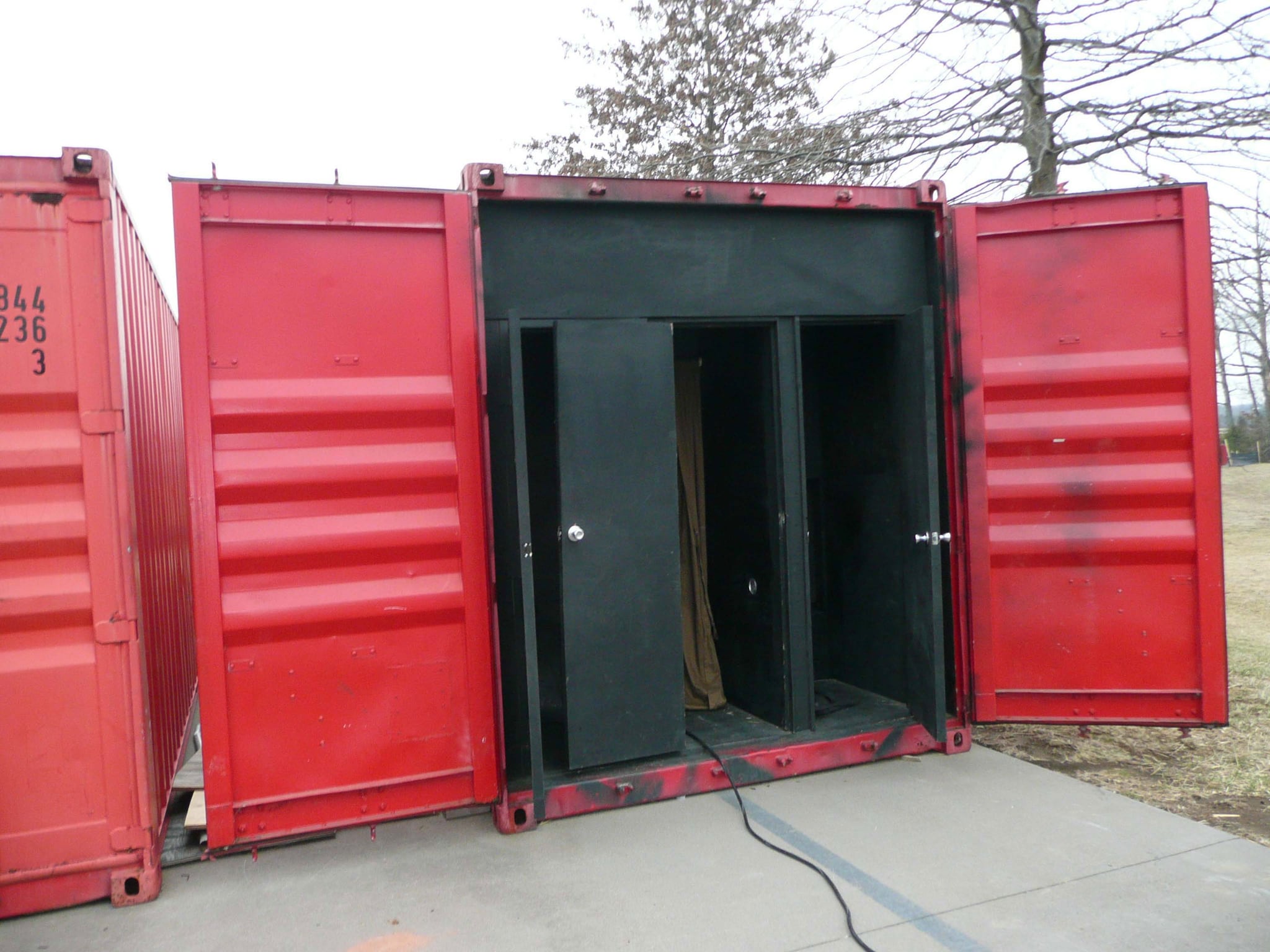 Maze practical drill trailer built inside a metal sea shipping container