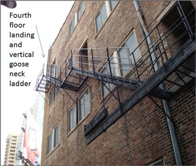 fourth floor landing and vertical goose neck ladder