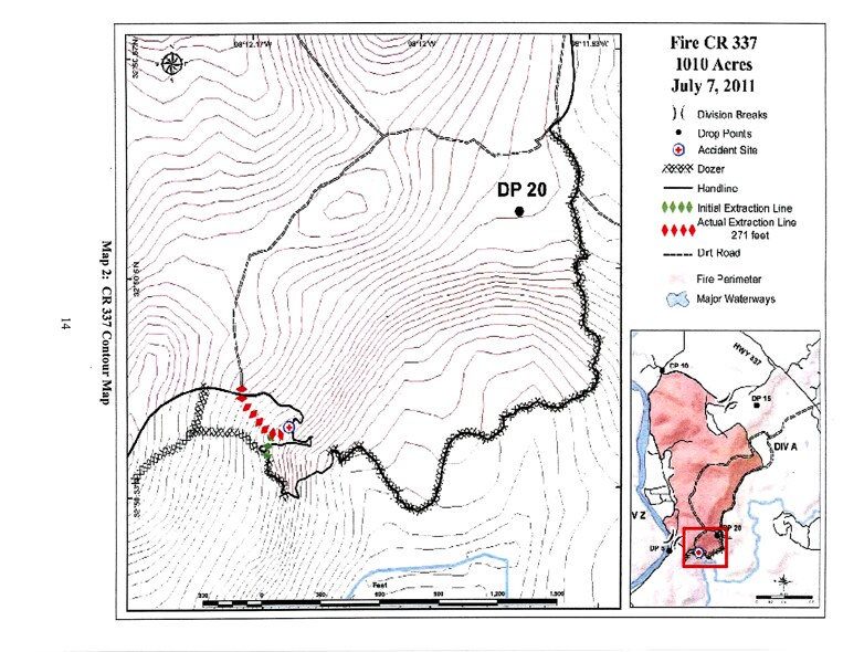 Topographic diagram of the Fire CR 337 with extraction line