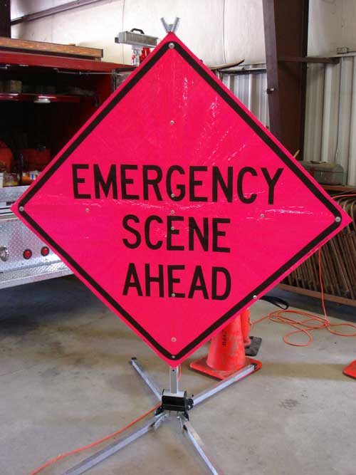 "Emergency Scene Ahead" sign
