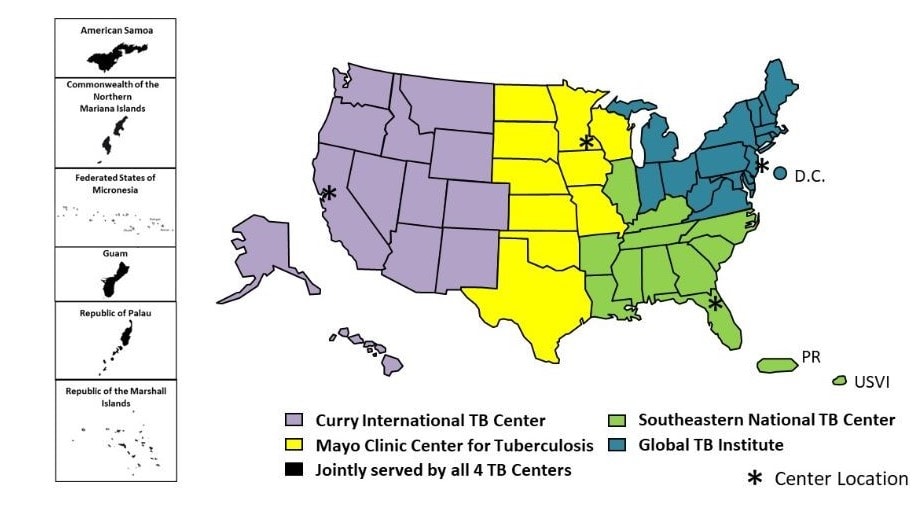 U.S. map of TB Centers of Excellence