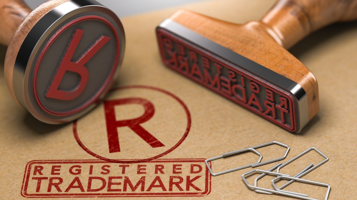 Stamp of registered trademark symbol and stamp stating registered trademark