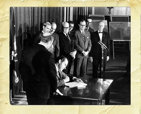 President Richard M. Nixon signs the OSH Act on December 29, 1970.