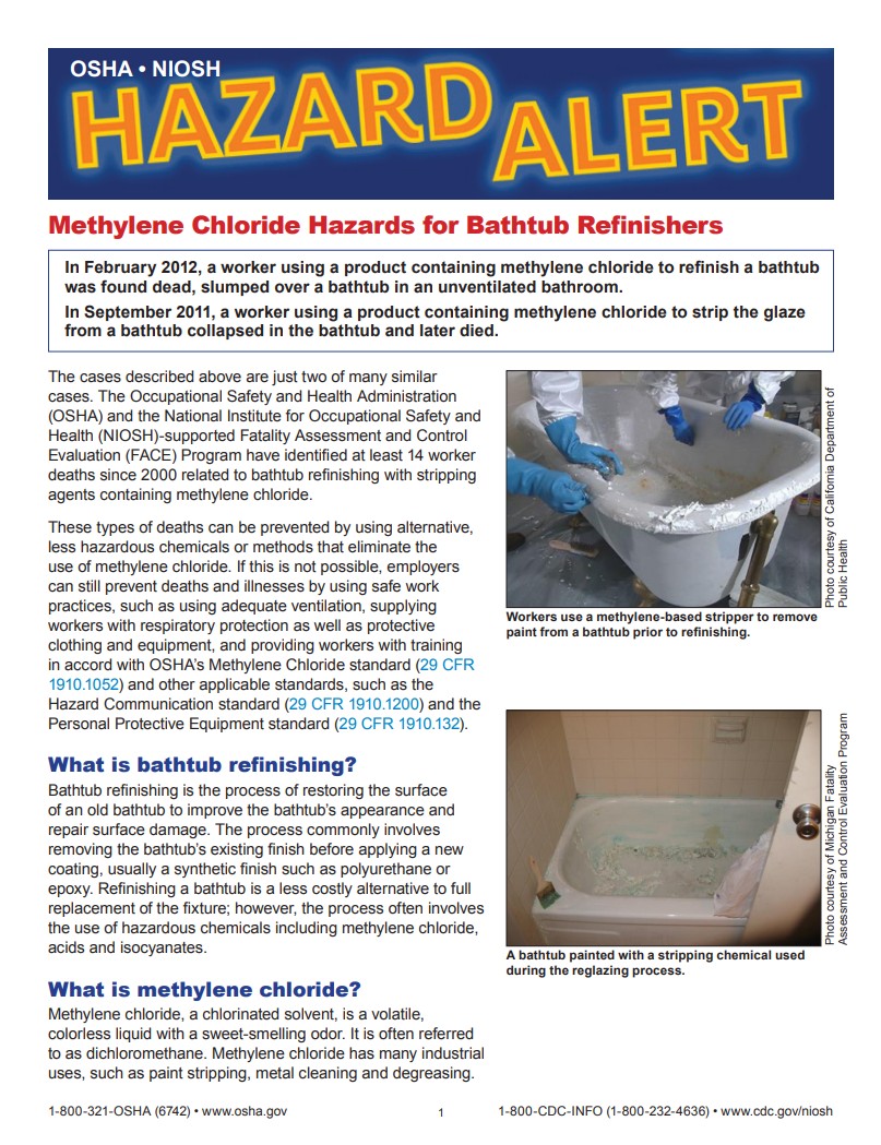 OSHA/NIOSH Hazard Alert: Methylene Chloride Hazards for Bathtub ...