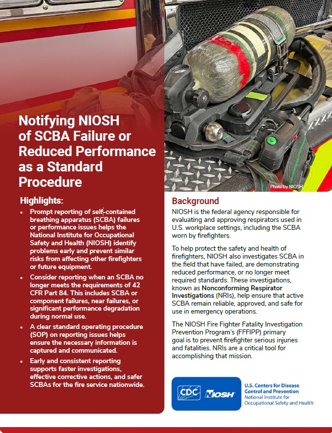 Notifying NIOSH of SCBA Failure or Reduced Performance as a Standard ...