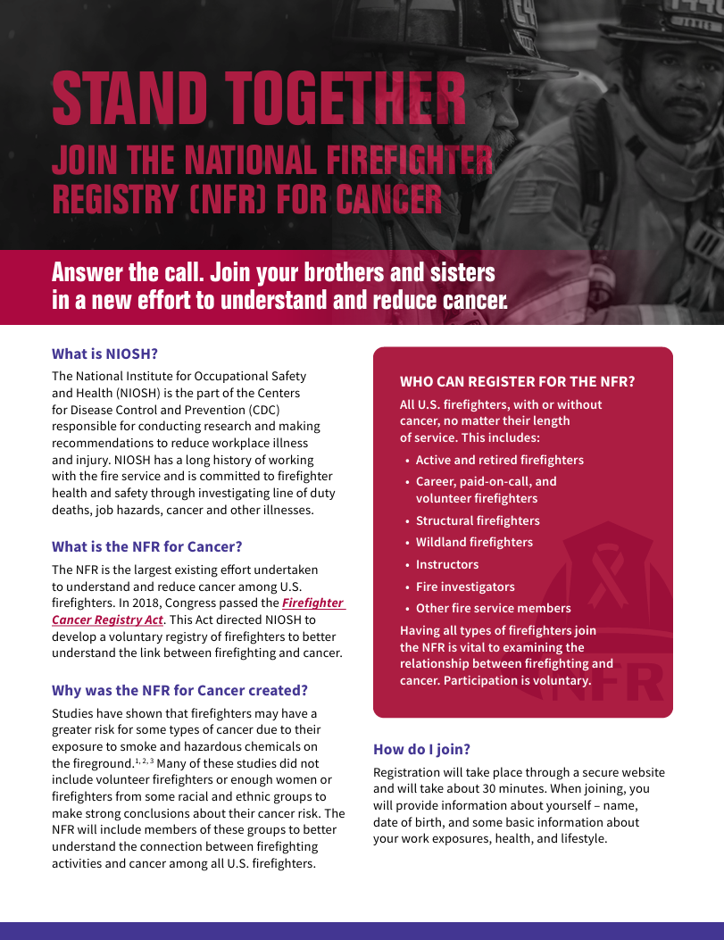 Stand Together – Join the National Firefighter Registry (NFR) for Cancer
