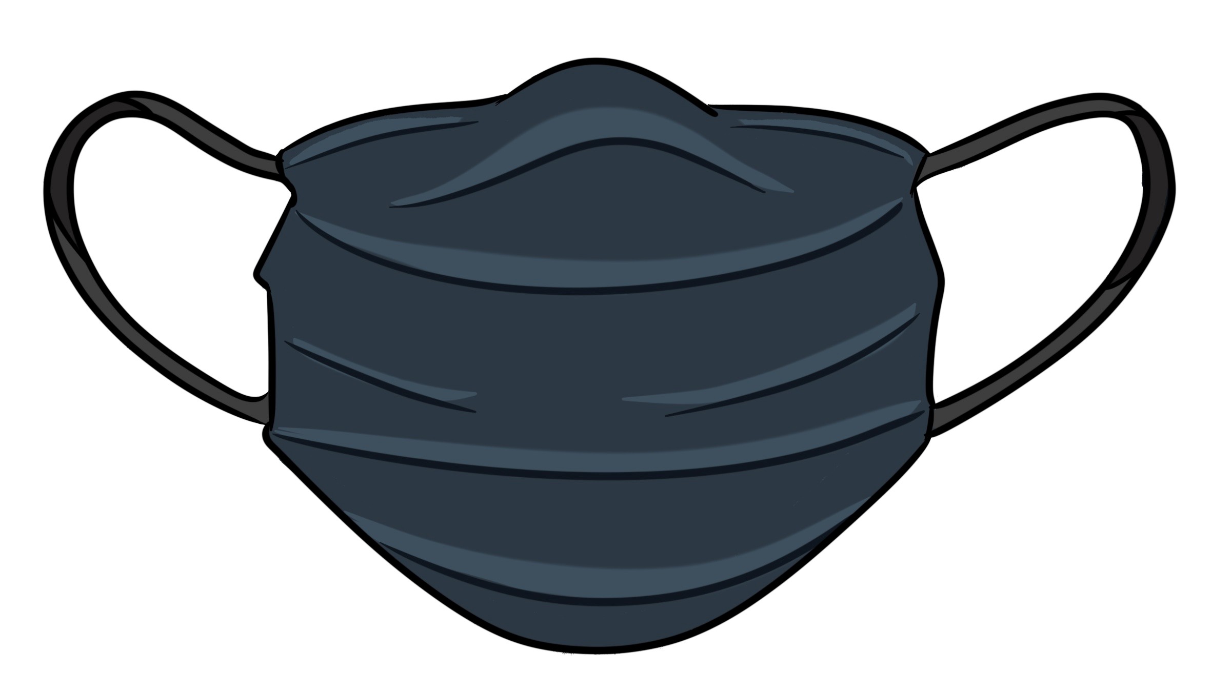 Illustration of a dark blue barrier face covering with two ear loops.