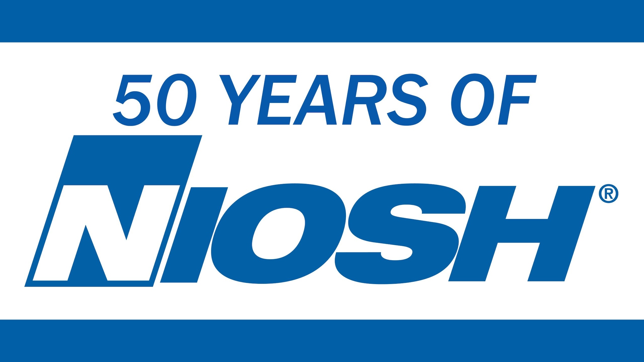 Blue line at top and bottom and the text 50 years of NIOSH between the lines