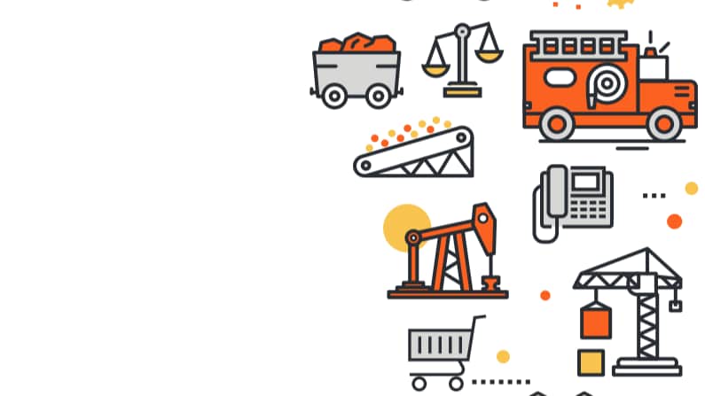 Simple illustrations representing a range of industries where people work.