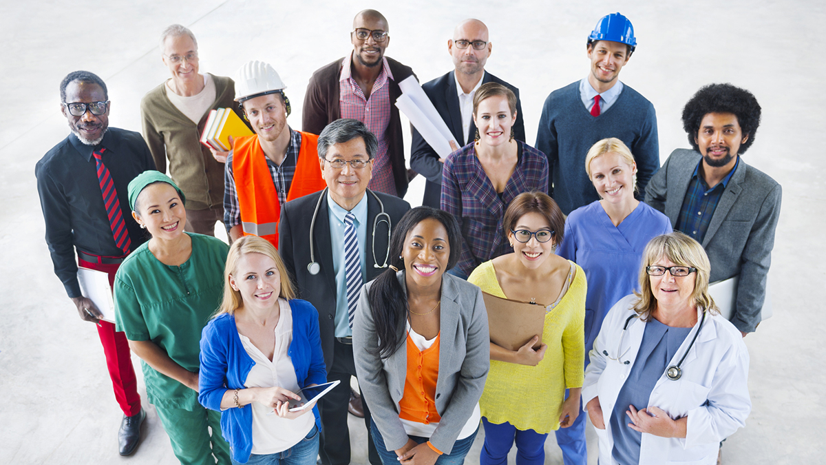 Diverse group of male and female workers.