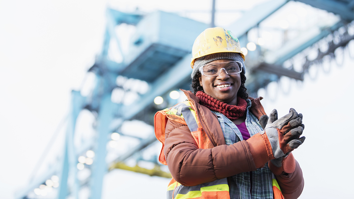 Female construction worker on a building site.