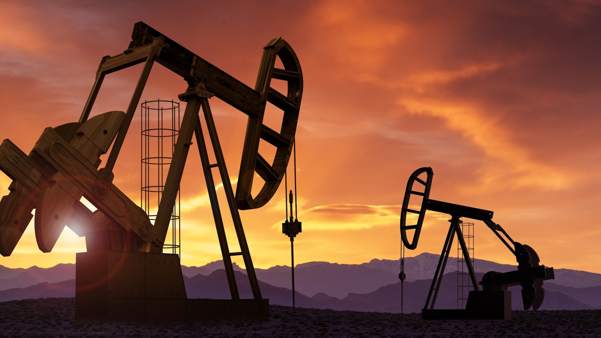 Oil pumps at sunset.