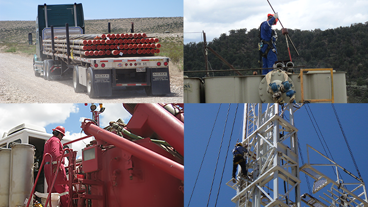 Banner image shows various job tasks within the Oil & Gas Extraction Industry including transportation, well drilling, servicing, and completions. Images taken by NIOSH.