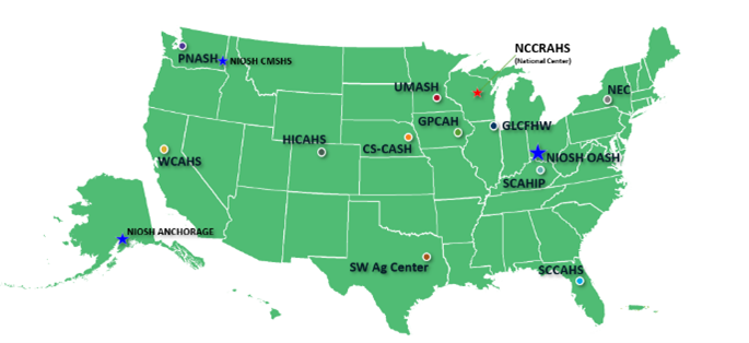 Map of NIOSH-funded AG Center locations.