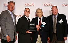 Hal F. Williford Jr. of NSSGA and R.J. Matetic of NIOSH Mining present the 2016 Mine Safety and Health Technology Innovations Award for stone, sand & gravel to W. Scott McGeorge of Granite Mountain Quarries and Jay Canada of Pine Bluff Sand & Gravel