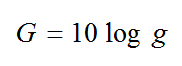 Equation B5 - The antenna gain G in dBi equals 10 times the logarithm of g antenna gain.