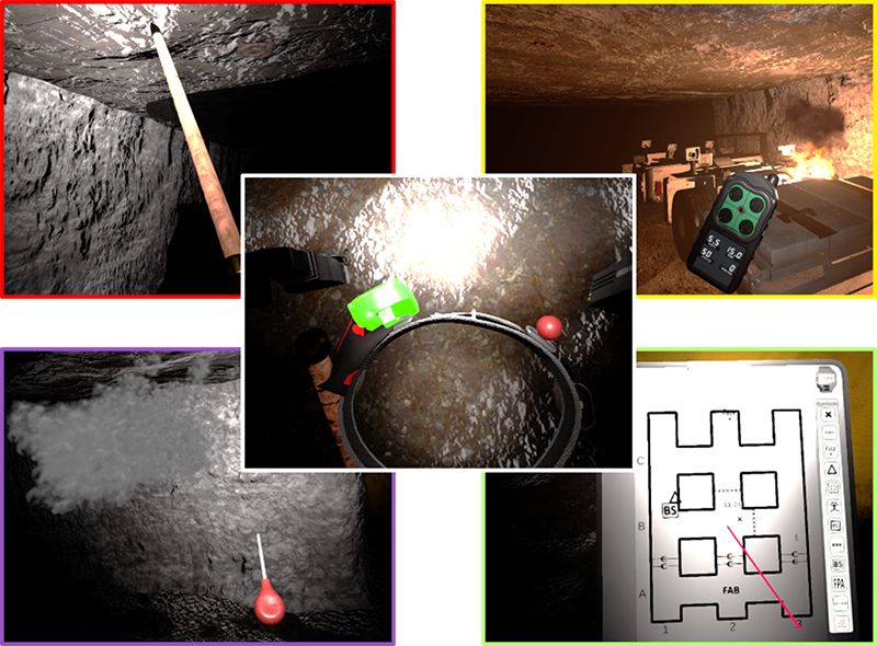 Screen captures from the first-person perspective of the tools available to various roles and how they are used.