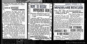Scans of the 1911 newspaper accounts of the Shakespeare Placer mine accident and rescue.