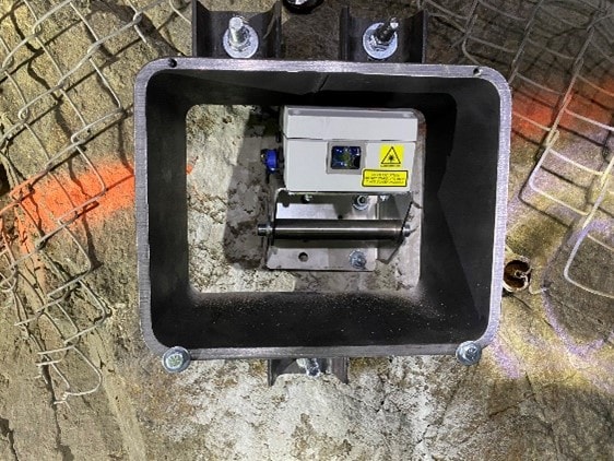 Photo of instrumentation showing how convergence monitoring methods are currently being compared at a partner mine site while advancing a new decline.