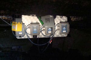 Multiple gas sensors installed in a mine to collect mine atmospheric data