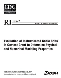 Image of publication Evaluation of Instrumented Cable Bolts in Cement Grout to Determine Physical and Numerical Modeling Properties