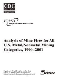 Image of publication Analysis of Mine Fires for All U.S. Metal/Nonmetal Mining Categories, 1990-2001