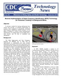 Image of publication Technology News 543 - Reverse Implementation of Radio Frequency Identification (RFID) Technology for Personnel Tracking in Underground Mines