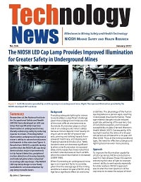 Cover image showing page 1 of Technology News 556: The NIOSH LED Cap Lamp Provides Improved Illumination for Greater Safety in Underground Mines. DHHS (NIOSH) Publication Number 2017-119.