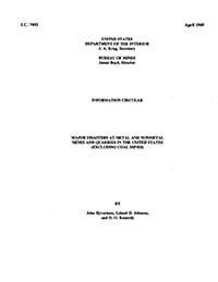 Title page of IC 7493: Major Disasters at Metal and Nonmetal Mines and Quarries in the United States (Excluding Coal Mines).