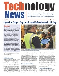 Cover image showing page 1 of Technology News 554: ErgoMine Targets Ergonomics and Safety Issues in Mining. DHHS (NIOSH) Publication Number 2016-160.