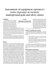 Image of publication Assessment of Equipment Operator�s Noise Exposure in Western Underground Gold and Silver Mines