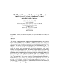 Image of publication The Effects of Disaster on Workers: A Study of Burnout in Investigators of Serious Accidents and Fatalities in the U.S. Mining Industry