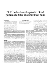 Image of publication Field Evaluation of a Passive Diesel Particulate Filter at a Limestone Mine