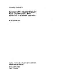 Image of publication Summary of Combustion Products from Mine Materials: Their Relevance to Mine Fire Detection