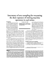 Image of publication Inaccuracy of Area Sampling for Measuring the Dust Exposure of Mining Machine Operators in Coal Mines