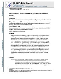 Cover page for Identification of Work-Related Musculoskeletal Disorders in Mining