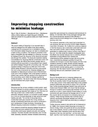 Cover sheet of publication �Improving stopping construction to minimise leakage.�